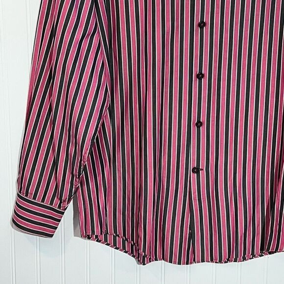 Michael Michael Kors Button Down Shirt Men Large Pink Stripped Long Sleeve - Picture 3 of 13